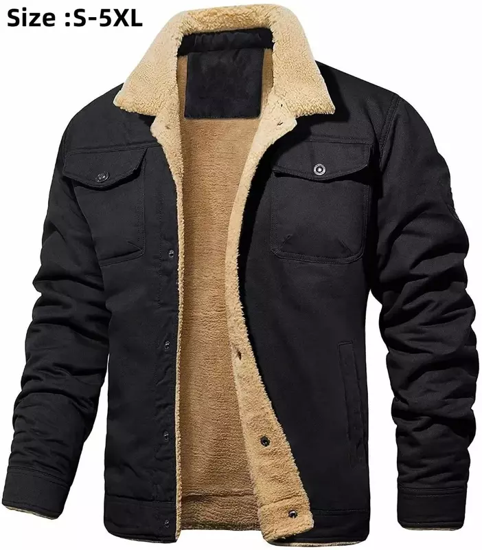 Jaket bulu tebal hangat pria, mantel bulu domba kasual musim gugur musim dingin 2024, pakaian luar untuk pria, pakaian hangat ukuran besar pria
