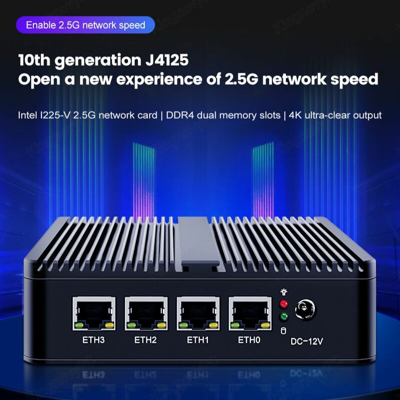 ขายร้อน Fanless คอมพิวเตอร์ขนาดเล็ก Intel J4125 Quad Core ขนาดเล็กไฟร์วอลล์ Pfsense VPN Router สำหรับอุตสาหกรรมอุตสาหกรรมบ้าน