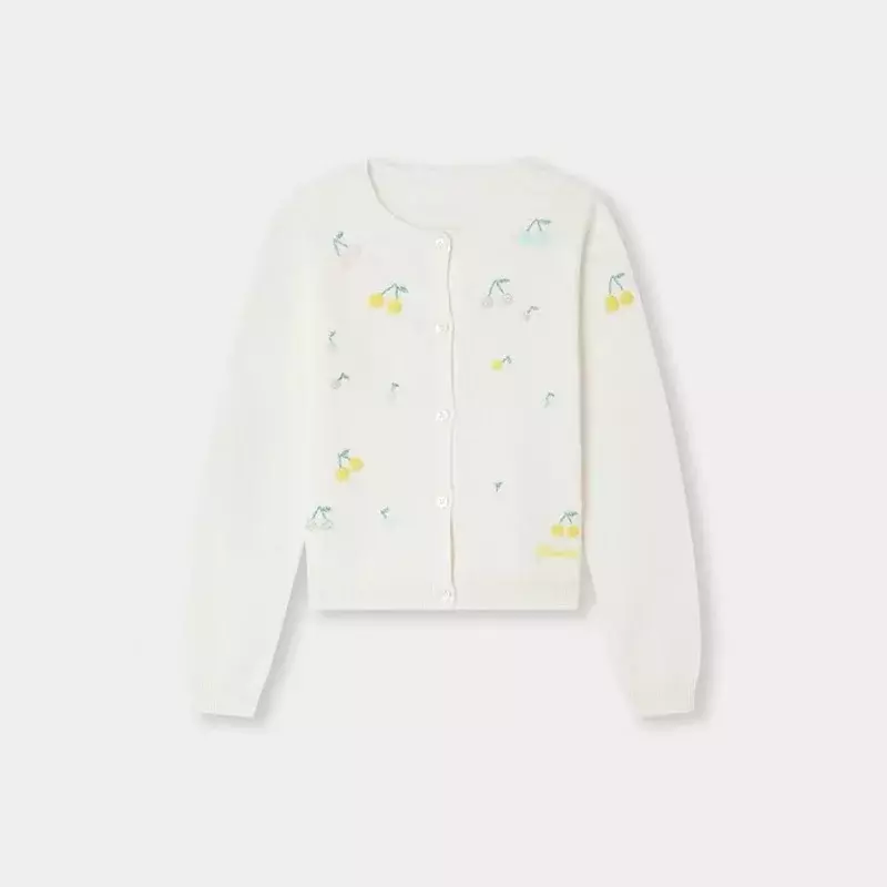 Предварительная продажа (отправка марта) 2024 осенняя одежда для маленьких девочек BP вязаный хлопковый свитер с вышивкой в виде вишни детская одежда