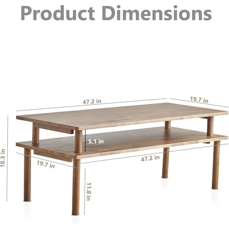 Mesa de centro moderna de madera, mesa de centro 3 en 1 con almacenamiento, 47 pulgadas
