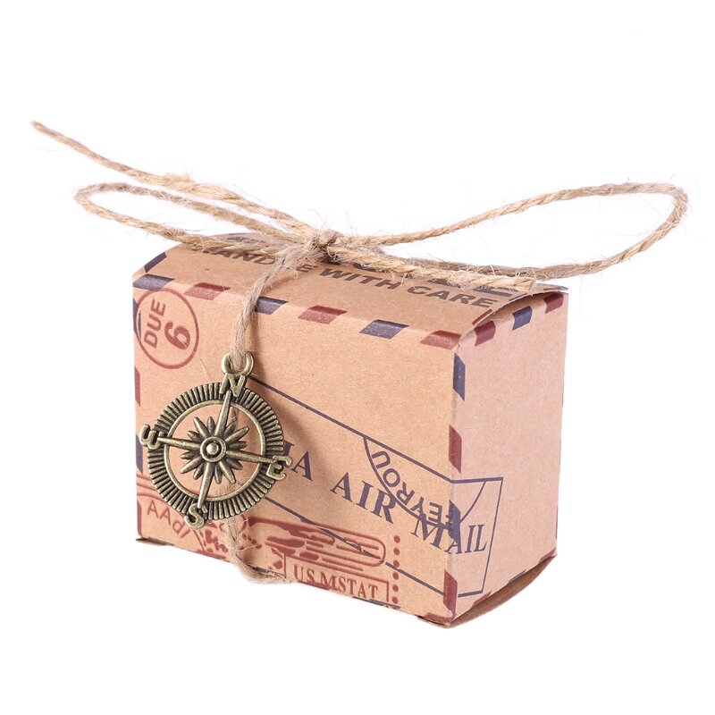 50Pcs/set Candy Boxes Stamp Design Chocolate Packaging Kraft Gift Box Wedding