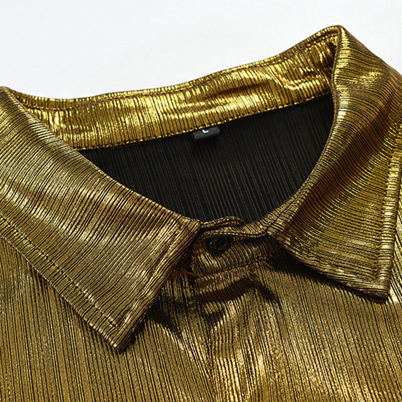 Camisa de manga completa para hombre, ropa dorada con purpurina a la moda, ideal para fiestas y eventos