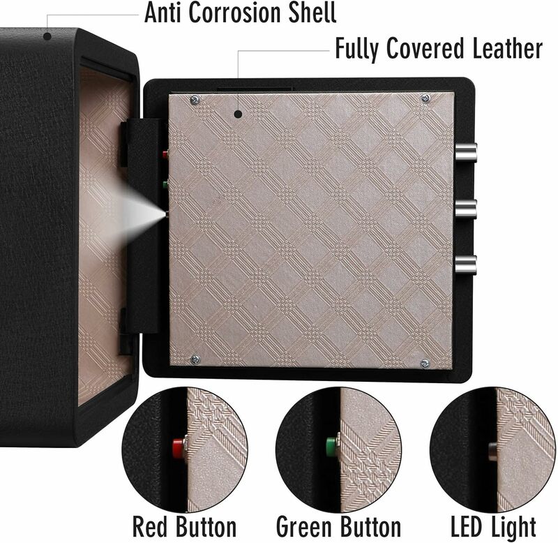 Coffre-fort à empreintes digitales 1.41 Cut, boîte de sécurité légère à induction et cuir, coffre-fort pour armoire domestique en acier allié solide, noir