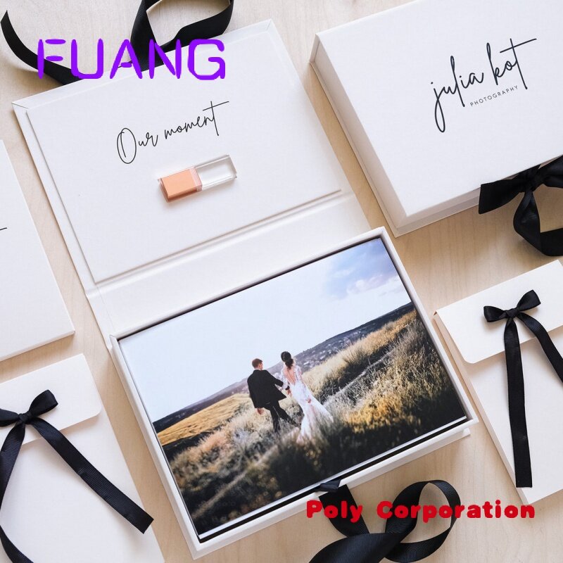 Papel especial de lino personalizado, caja de fotos de 4x6, 5x7, 6x8 pulgadas para álbum de fotos de boda, unidades Flash USB, caja de embalaje para pequeña empresa