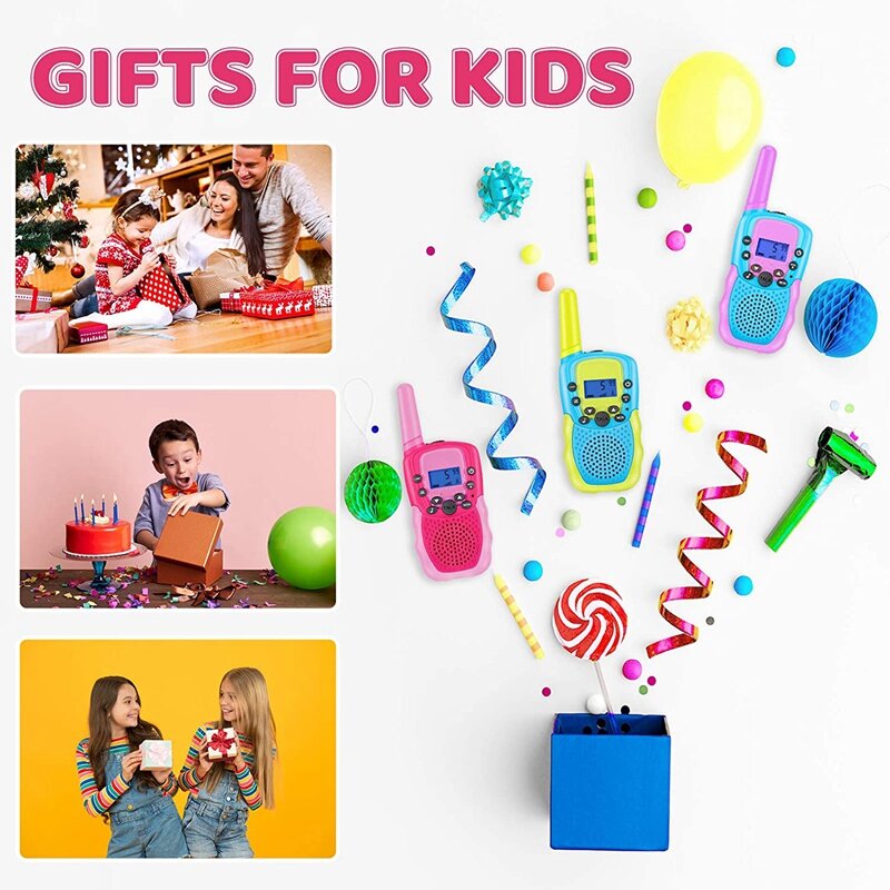 3 buah Walkie talkie untuk anak-anak, mainan Stem aktivitas dalam ruangan luar ruangan jangkauan 3 KM, hadiah ulang tahun untuk anak laki-laki dan perempuan