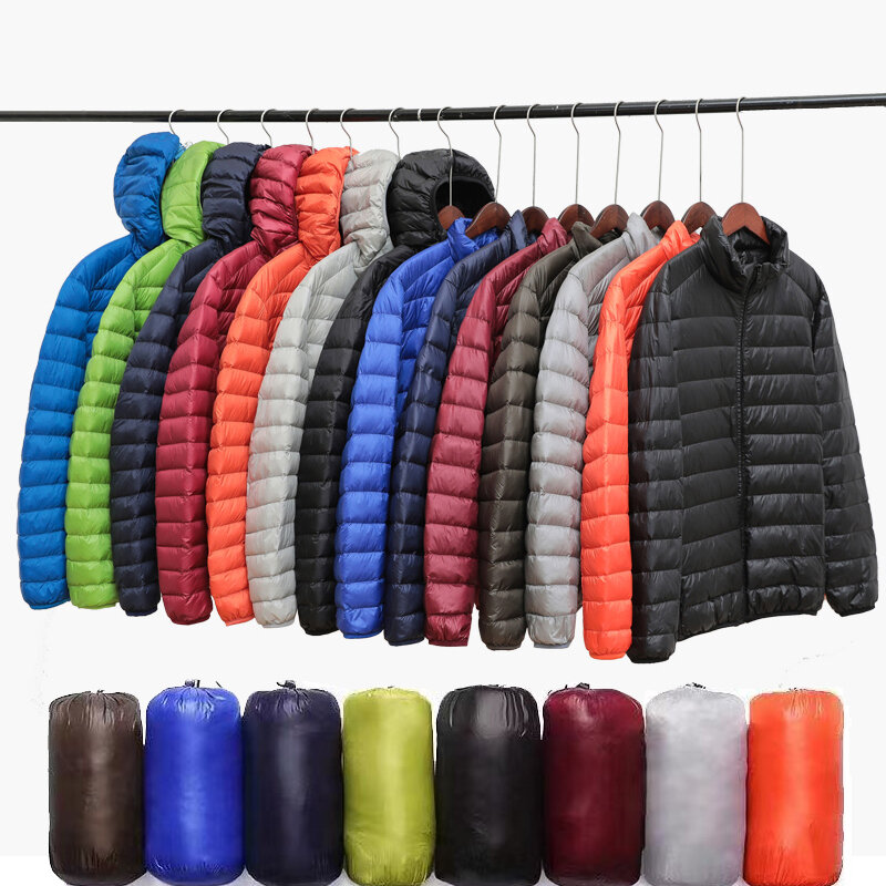 남성용 통기성 다운 재킷, 방수 및 방풍, 초경량 패커블 코트, 빅 사이즈 후드 재킷, 사계절