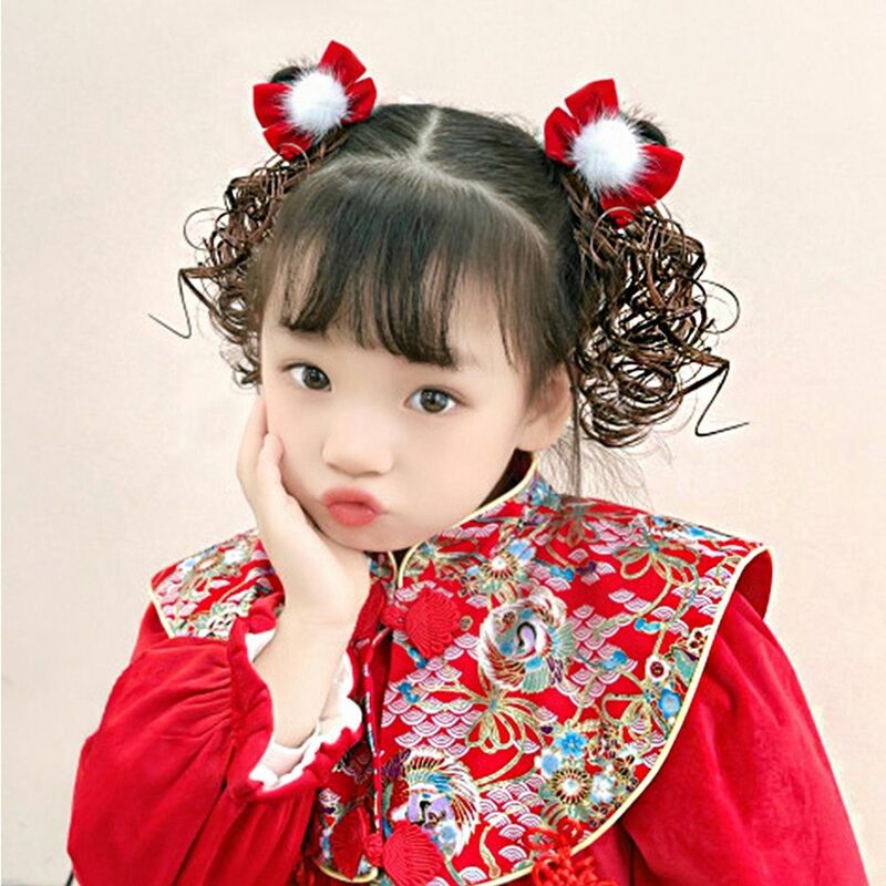 Rote chinesische Art Haars pange Urlaub Dekoration Quasten Kind Haarschmuck Baby Perücke Haarnadel Bogen Haars pange Neujahr Kopfschmuck
