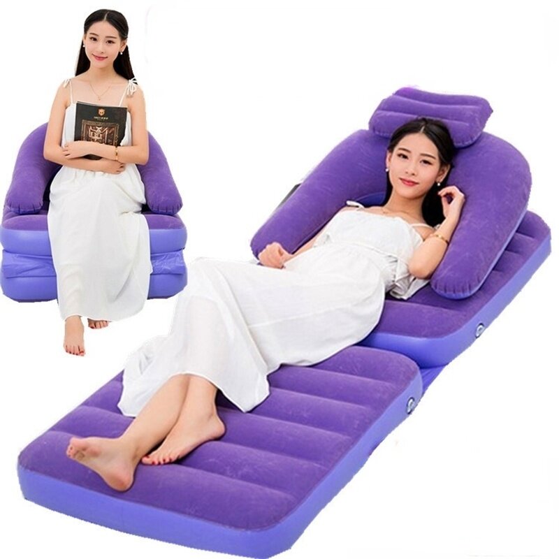 2 in 1 Single Pvc Flocking Inflatable Sofa Home Multifunctional Outdoor Inflatable Bed Dual Use Outdoor Recliner Chair Lazy Seat