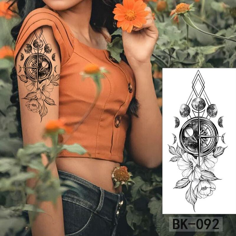 Черные цветы бабочки временные татуировки женские руки тело сексуальные водостойкие Временные татуировки искусственные