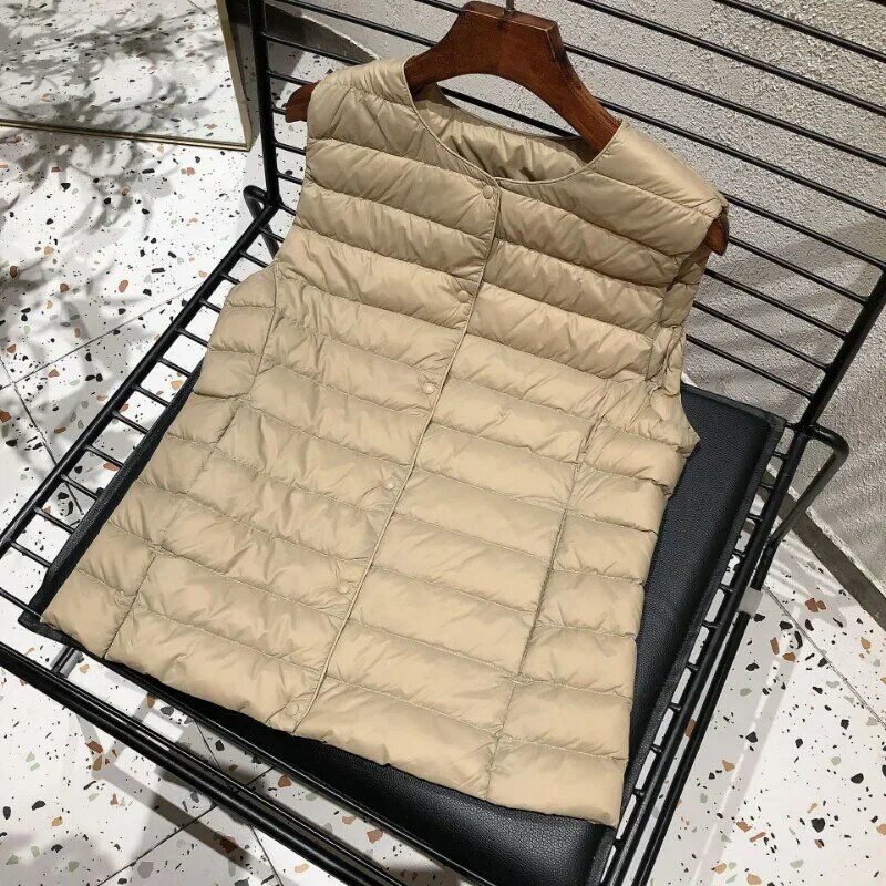 2023 New Women Sleeveless Puffer Jacket Spring Winter Female 90% White Duck Down Ultra Lightweight Packable Warm Down Liner Vest