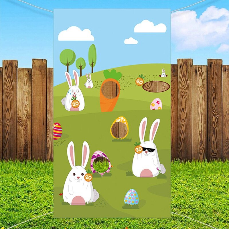 علم لعبة رمي الأرنب في عيد الفصح ، لافتة تحت عنوان الأرنب ، لعبة الأطفال ، حقيبة الفول ، الكرنفال