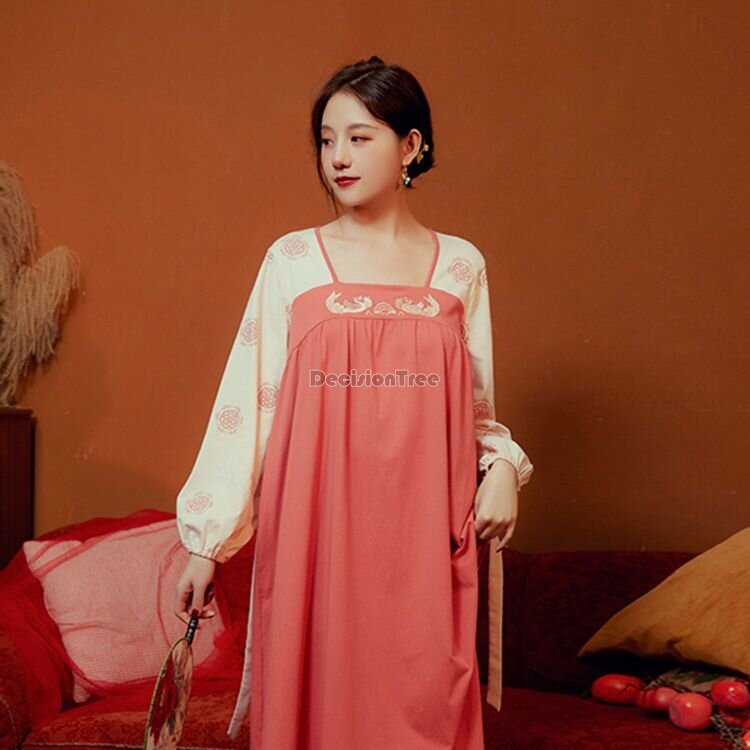 2024 100% cotton national style home dress chinese new phoenix pattern chinese hanfu ancient style women pajamas nightdress w453