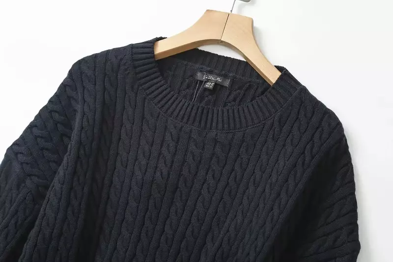 Damski 2023 nowy modny wykwintny sweter z dzianiny Retro z długim rękawem krótki elegancki Top z okrągłym dekoltem