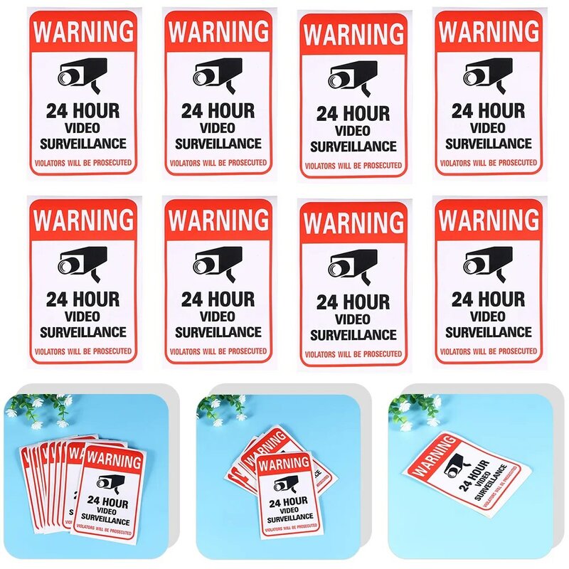 20 Pcs Video Monitor Warning Stickers Stickers 24 Hour 24-hour Surveillance Sign