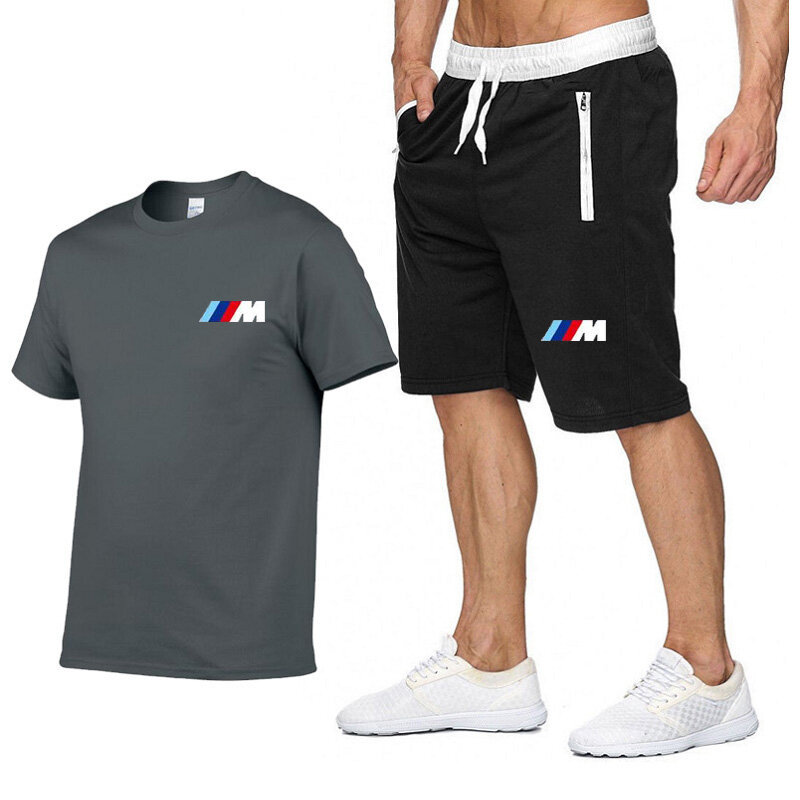 2024 High Quality Summer New 100% Cotton Men's T Shirts Shorts 2Pcs Sets Suit Leisure Sportswear Gym Y2K Tracksuit Brand Clothes