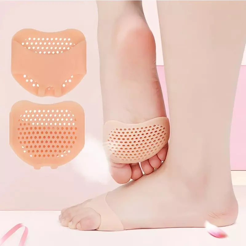 Bantalan Metatarsal silikon Forefoot, untuk wanita hak tinggi setengah Sol dalam pereda nyeri kaki bantalan Gel perawatan Blister kaki