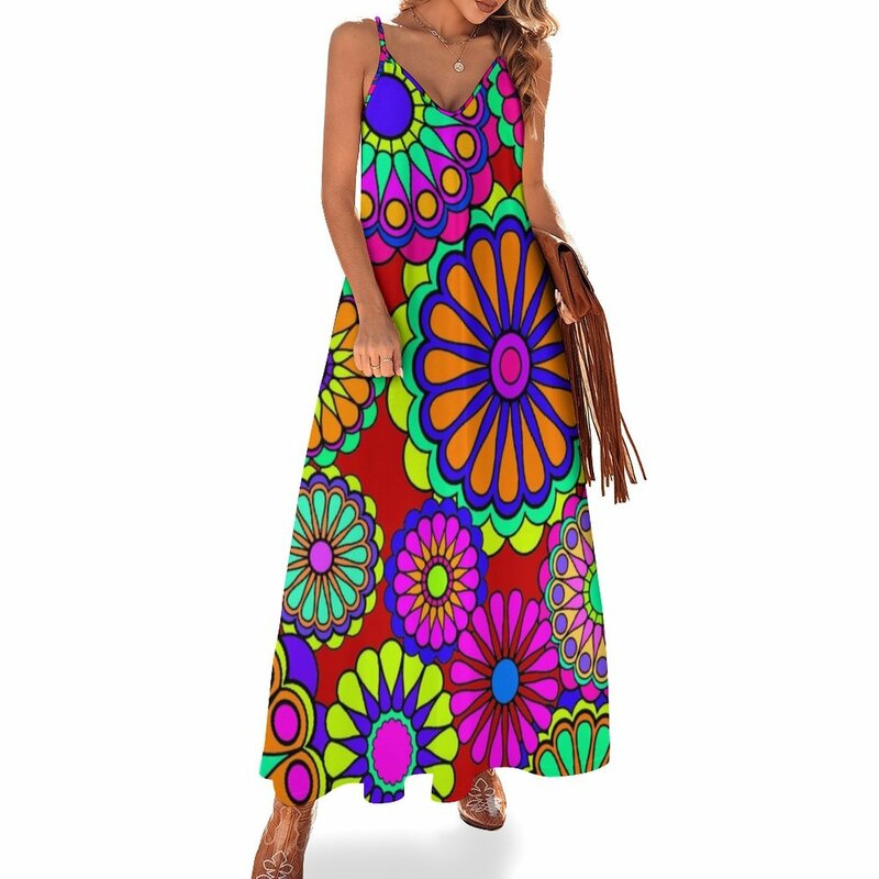 Kwiatowa moc w stylu Retro Hippy kwiaty bez rękawów sukienka ubrania dla kobiet sukienki damskie dla kobiet 2024