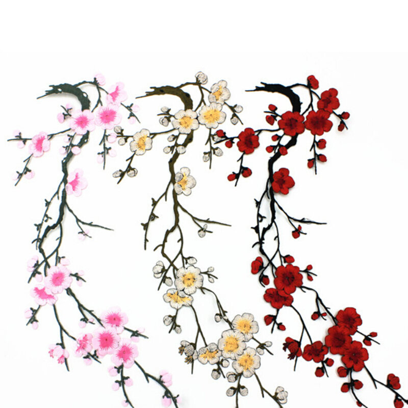 Belo bordado Plum Blossom Flower Patch, Ferro Sew em Applique, Motif Craft