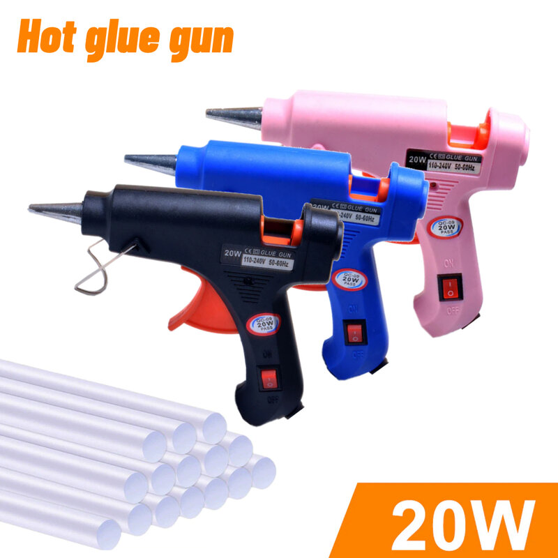 Mini Household Industrial Hot Melt Glue Gun, DIY, Temperatura de Calor Thermo, EU Electric Repair Tool, Use 7mm Glue Sticks, 20W