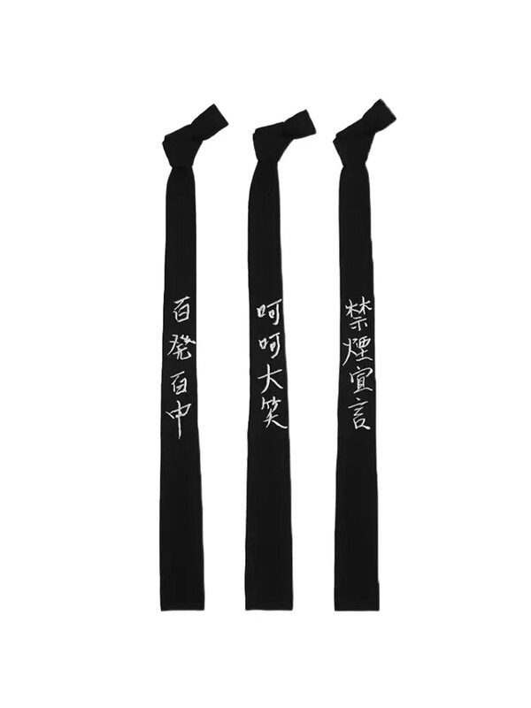 Słowa haft yohji tie akcesoria do odzieży Unisex mroczny styl yohji yamamoto krawat dla człowieka yohji krawaty dla kobiet nowość