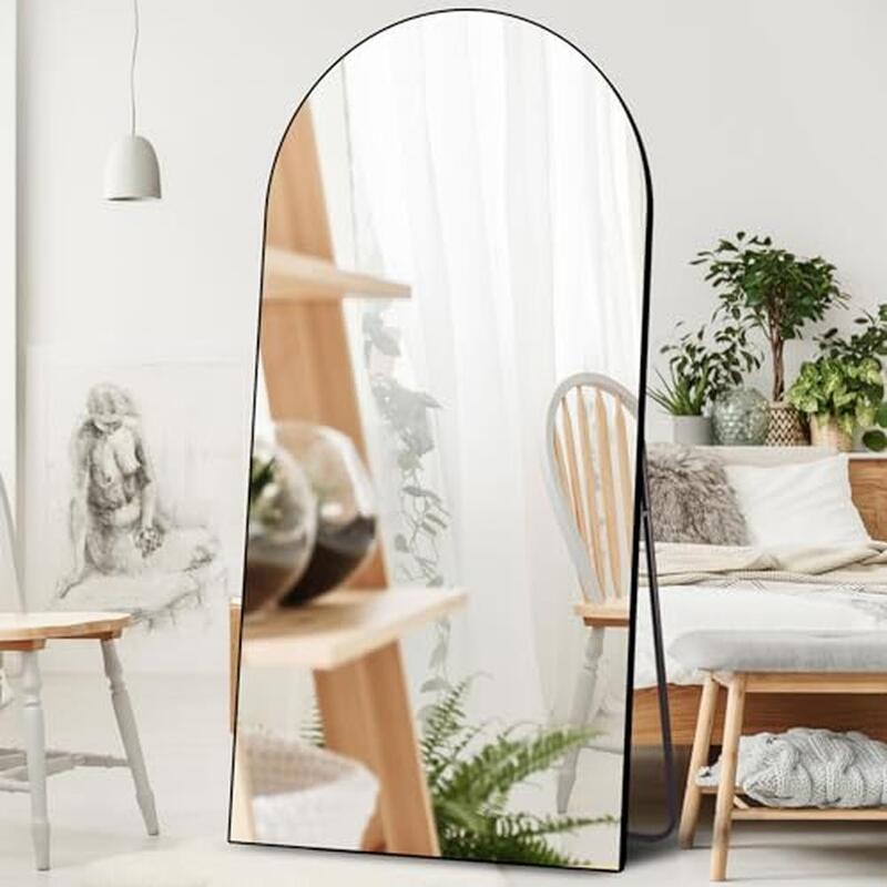 Arco grande specchio Full Length telaio in lega di alluminio specchio da pavimento in piedi soggiorno camera da letto decorazione con supporto e appeso