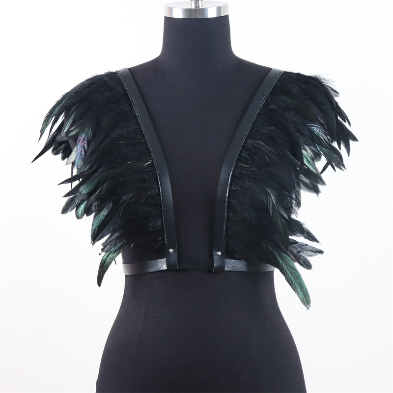 Alas de plumas con chal negro, accesorio para mujer, fiesta de maquillaje Artificial gótica