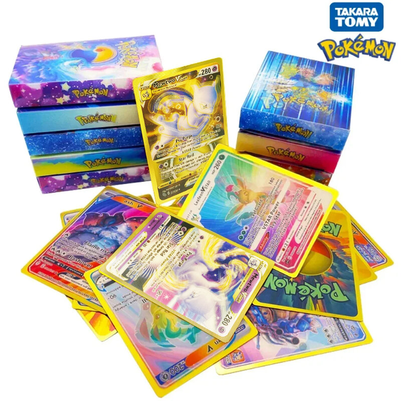 27-55ชิ้นการ์ดโปเกมอนสีสันสดใส3D ทอง Charizard Pikachu Arceus Rainbow อิงลิชฝรั่งเศสสเปนการ์ด Vmax Star