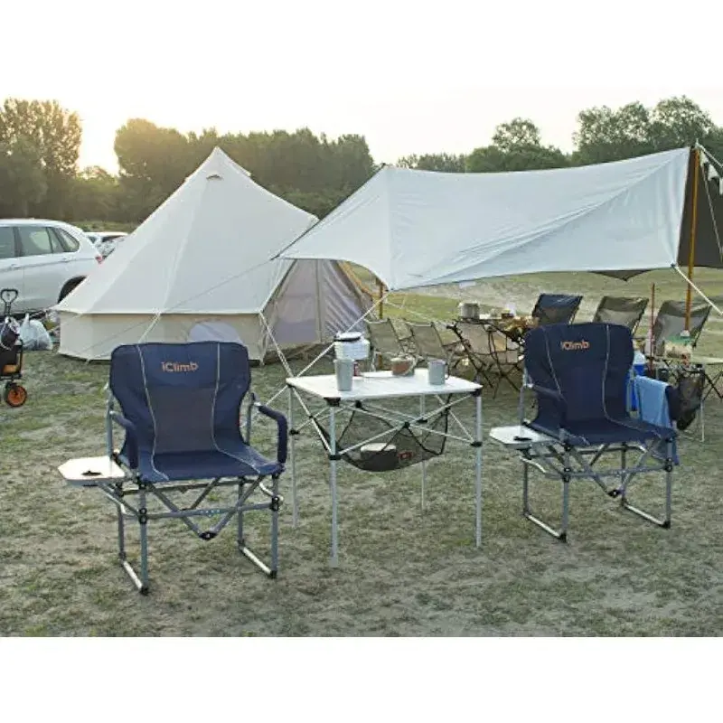 Icledem Zware Compacte Camping Opvouwbare Mesh Stoel Met Bijzettafel En Handvat