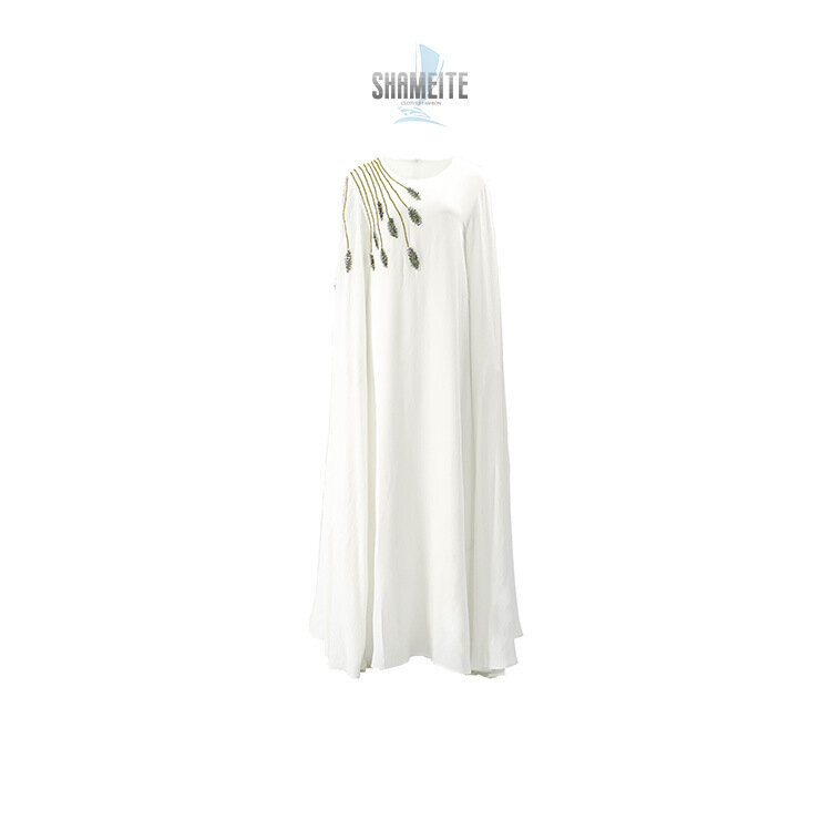 Elegante vestido bordado Abayas Dubai para mulheres muçulmanas, vestido maxi monocromático linha A, vestido manga longa, luxo