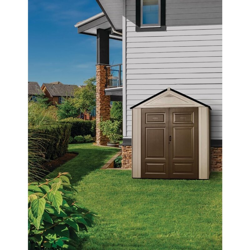 Большой уличный сарай из смолы, 7x3,5 футов, серый и коричневый, с компактным профилем для дома/сада/бассейна/заднего двора