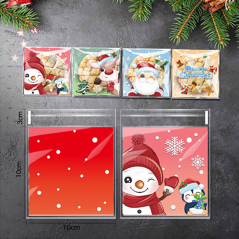 Neue 100 Stück Weihnachten Süßigkeiten Keks Geschenk beutel Kunststoff selbst klebende Kekse Snack Verpackung Taschen Weihnachten Party Dekor Gefälligkeiten