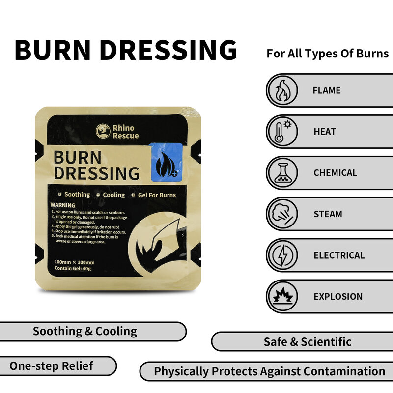 Rhino Rescue Burn Dressing: Emergency Burn Care Gel, Sunburn Gel, Cooling Soothing Cream - Relieve Scalds