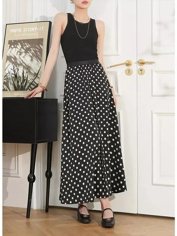 LOUIS YAO-Falda larga de lunares para mujer, prenda de cintura alta, estilo Retro, primavera y verano, 2024