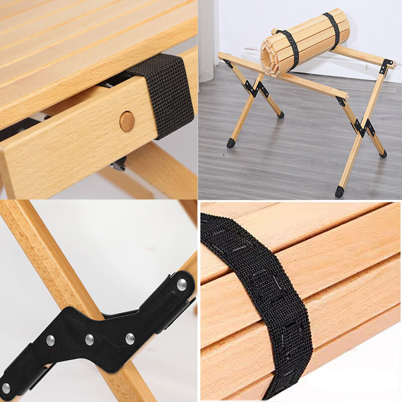 Meja Gulungan Kayu Lipat Meja Berkemah Portabel untuk Piknik Peralatan Tripod BBA Meja Lipat Sederhana Perlengkapan Furnitur Luar Ruangan