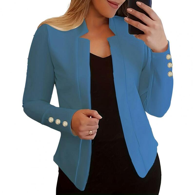 Notched Collar Office Jacket Elegant Women's Spring Autumn Suit Coat with Notched Collar Long Sleeve Slim Fit Jacket for Casual