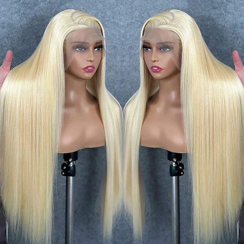 Perruque Lace Front Wig Remy Naturelle Lisse, Cheveux Humains, Blond Miel 613, 13x4, 13x4, HD, Densité 180%, pour Femme