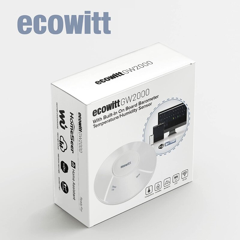 Ecowitt GW2000 Gateway Hub Wi-Fi do stacji pogodowej Wittboy z wbudowanym barometrem i czujnikiem termometru/higrometru