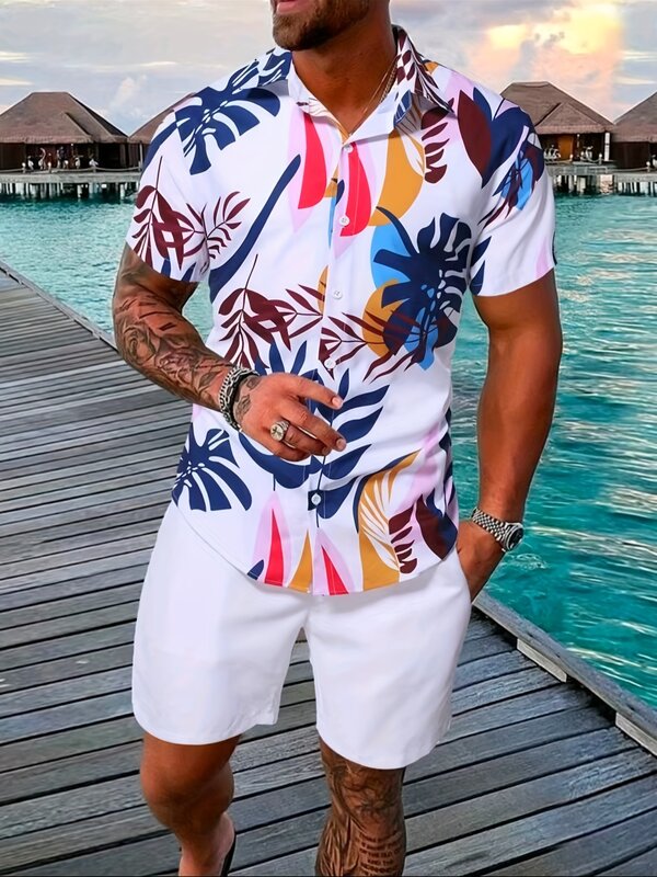 Abbigliamento sportivo da uomo 2 pezzi Polo casual stile spiaggia manica corta t-shirt abbottonata e pantaloncini Polo Casual da uomo