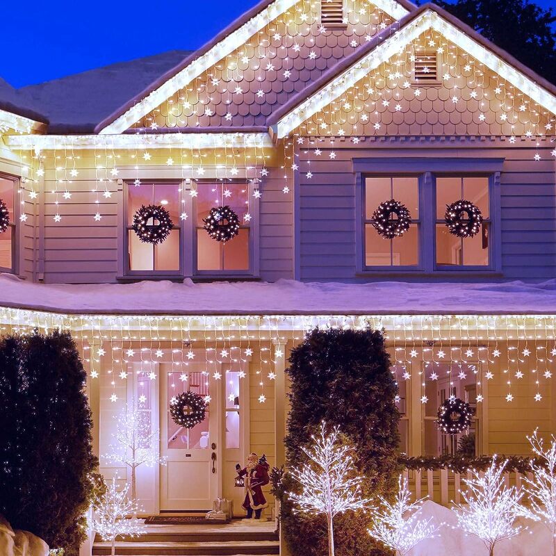 Bożonarodzeniowa dekoracja 2023 girlandy uliczne na domu girlandy LED sopla światła na zewnątrz wodoodporna zasłona bajki girlanda żarówkowa