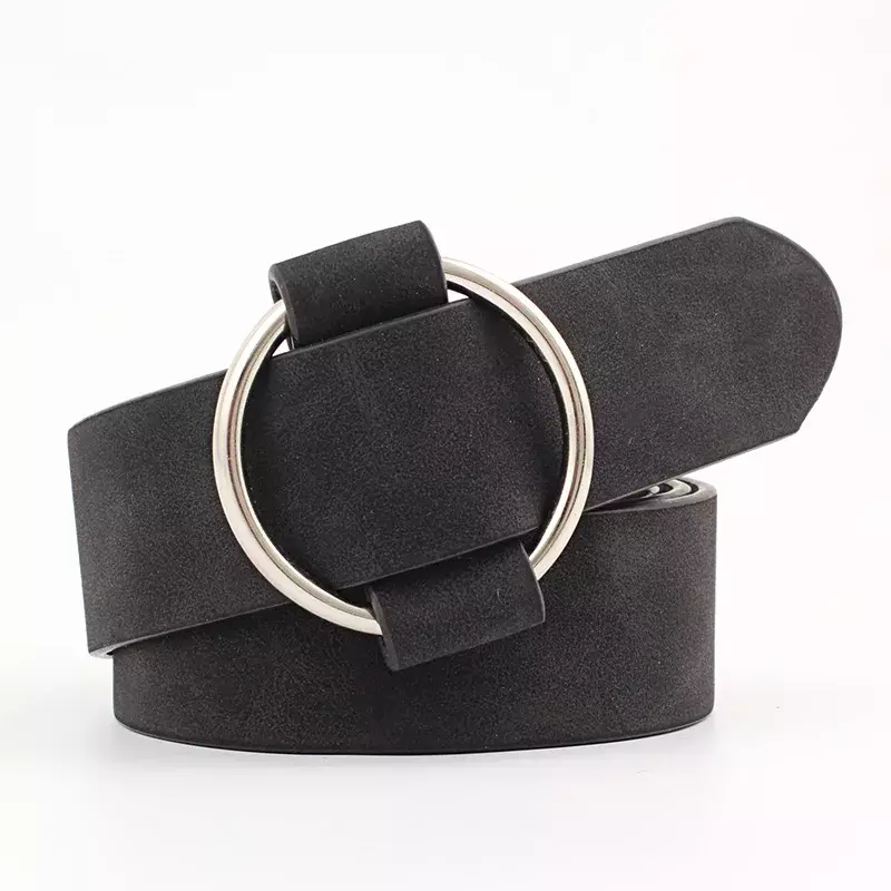 Fashion Women Leather Belt Newest Round Buckle Waistband Female Leisure Jeans Wild Without Pin Metal Buckle Women Strap Belts