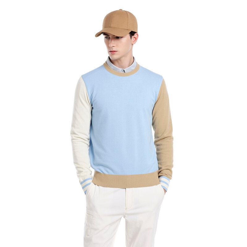 "Спортивный высокоэластичный Мужской трикотажный свитер! Лидер продаж, Весенняя модная одежда для гольфа с цветными блоками, новый стиль, приталенный силуэт!"