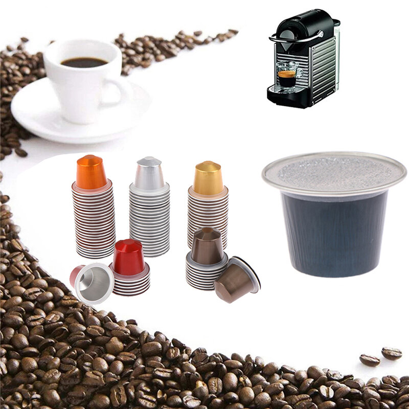Cápsulas de café Nespresso reutilizáveis com tampas, Folha de alumínio vazia, Vagens descartáveis, Cafeteira, 10pcs por conjunto