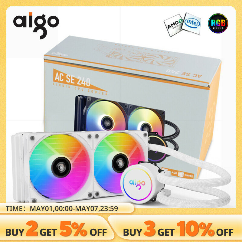Aigo ACSE 수냉식 CPU 쿨러 120, 240 mm RGB 선풍기 액체 방열판 통합 라디에이터, LGA 2066, 2011, 1151, 1155, AM3 +, AM4 AMD