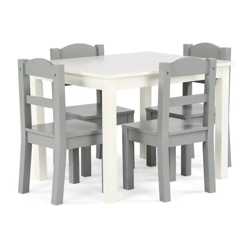 Springfield ชุดโต๊ะและเก้าอี้ไม้สำหรับเด็ก5ชิ้นสีขาว & สีเทาโต๊ะและเก้าอี้สำหรับเด็กเฟอร์นิเจอร์โต๊ะและชุดโต๊ะ