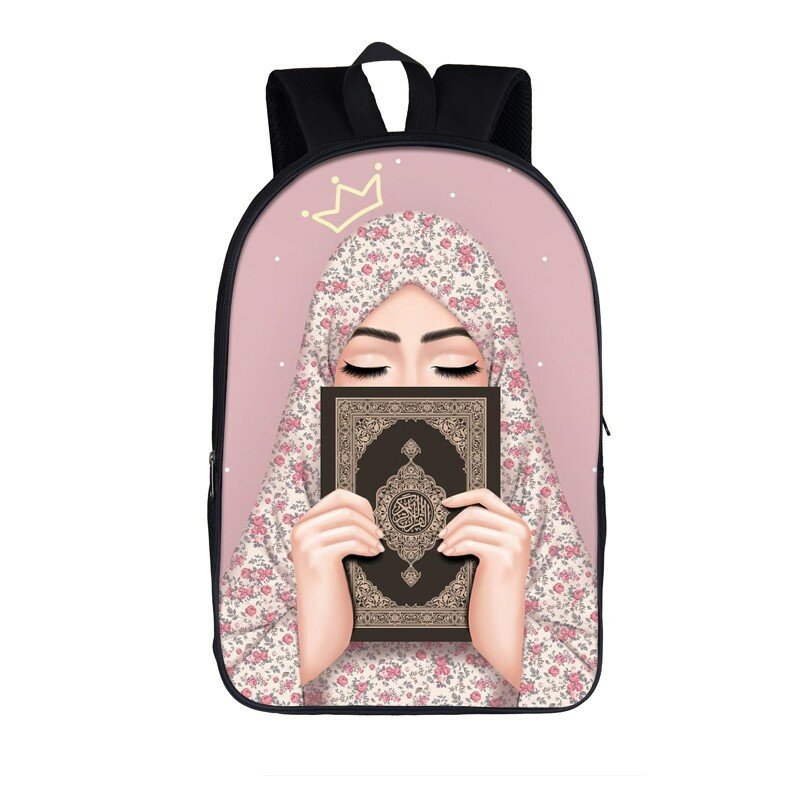 Ransel bepergian pria dan wanita, tas punggung penyimpanan tas sekolah motif Islami, kasual untuk anak laki-laki dan perempuan