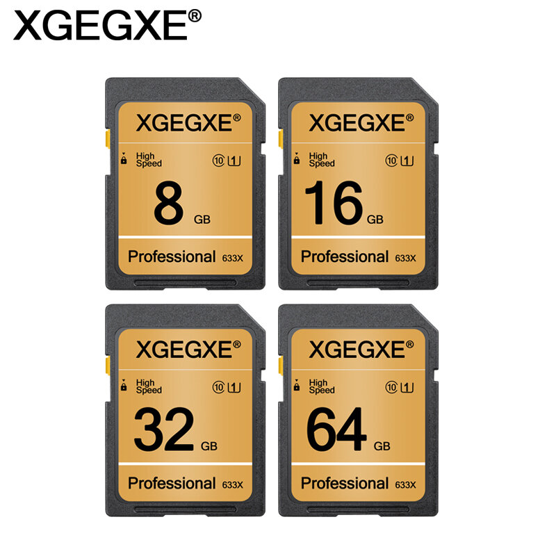 XGEGXE-SD Card para câmera e laptop, cartão de vídeo de alta velocidade, cartão de memória flash profissional, 32GB, classe 10, 633x, 4GB, 8GB, 16GB, UHS-1
