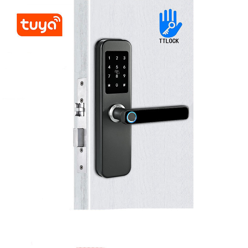 Умный замок дверной Tuya с кодовым номером и сканером отпечатков пальцев