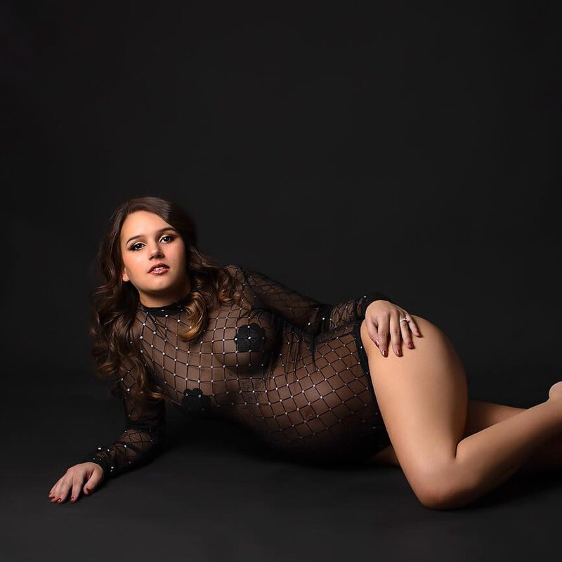 Fotografia ciążowa rekwizyty body Sexy perspektywa elastyczna siatka koronkowy kombinezon sesja zdjęciowa odzież do zdjęć dla kobiet