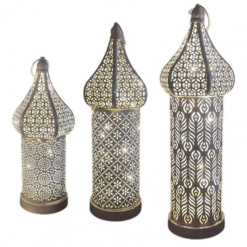 Lámpara decorativa de hierro marroquí, lámparas de viento LED huecas blancas, luminosas, efecto de luz blanca, lámpara de viento LED, luz nocturna