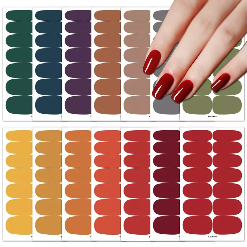 Pegatinas de uñas de Gel de Color sólido, pegatinas de Arte de uñas, cobertura completa, Simple, impermeable, fácil de pegar, para mujeres y niñas